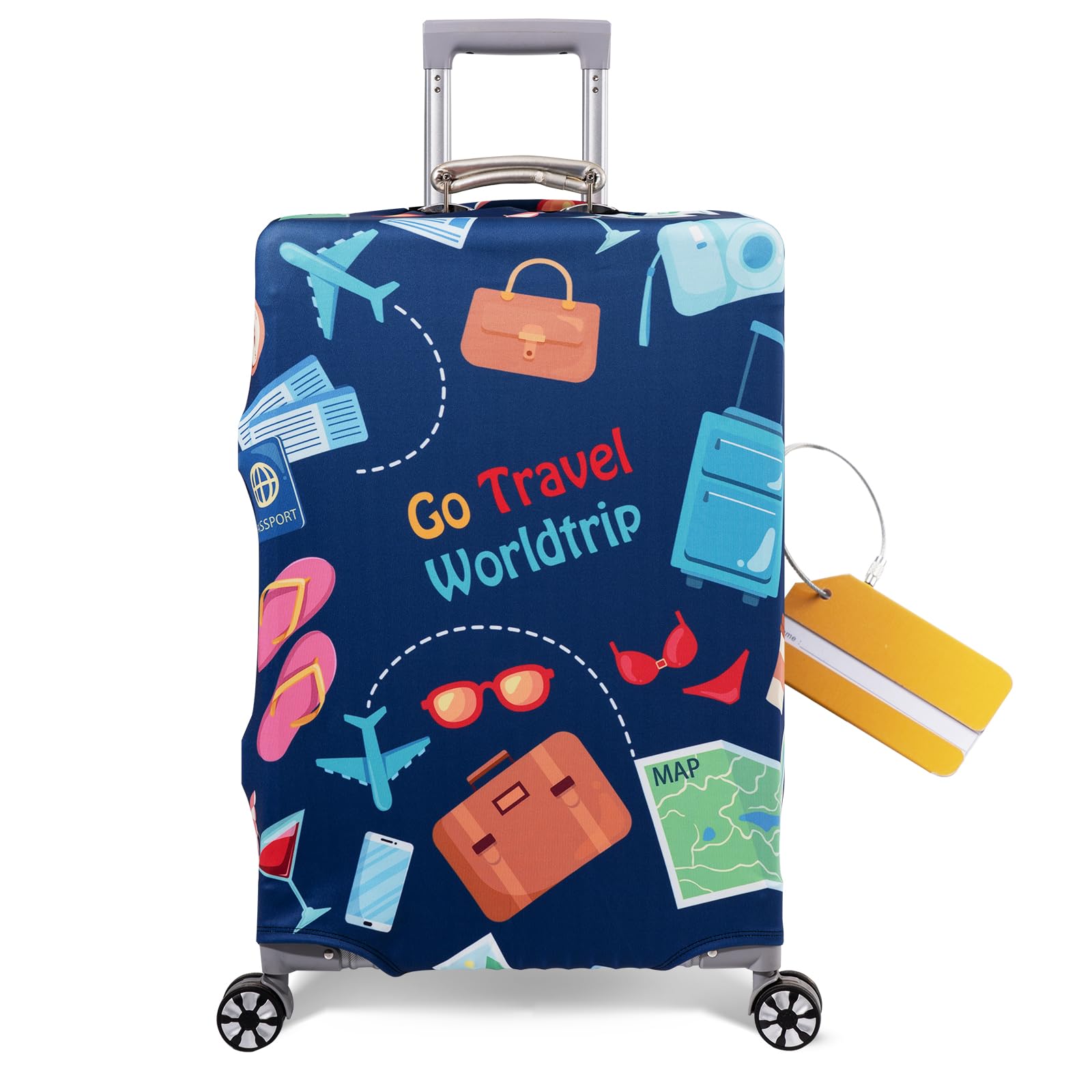 OrgaWise Kofferhülle Luggage Cover Gepäck Cover Gepäckabdeckung for Travel Luggage Schutzhülle Koffer (Blau-Welt, 25''-28'')