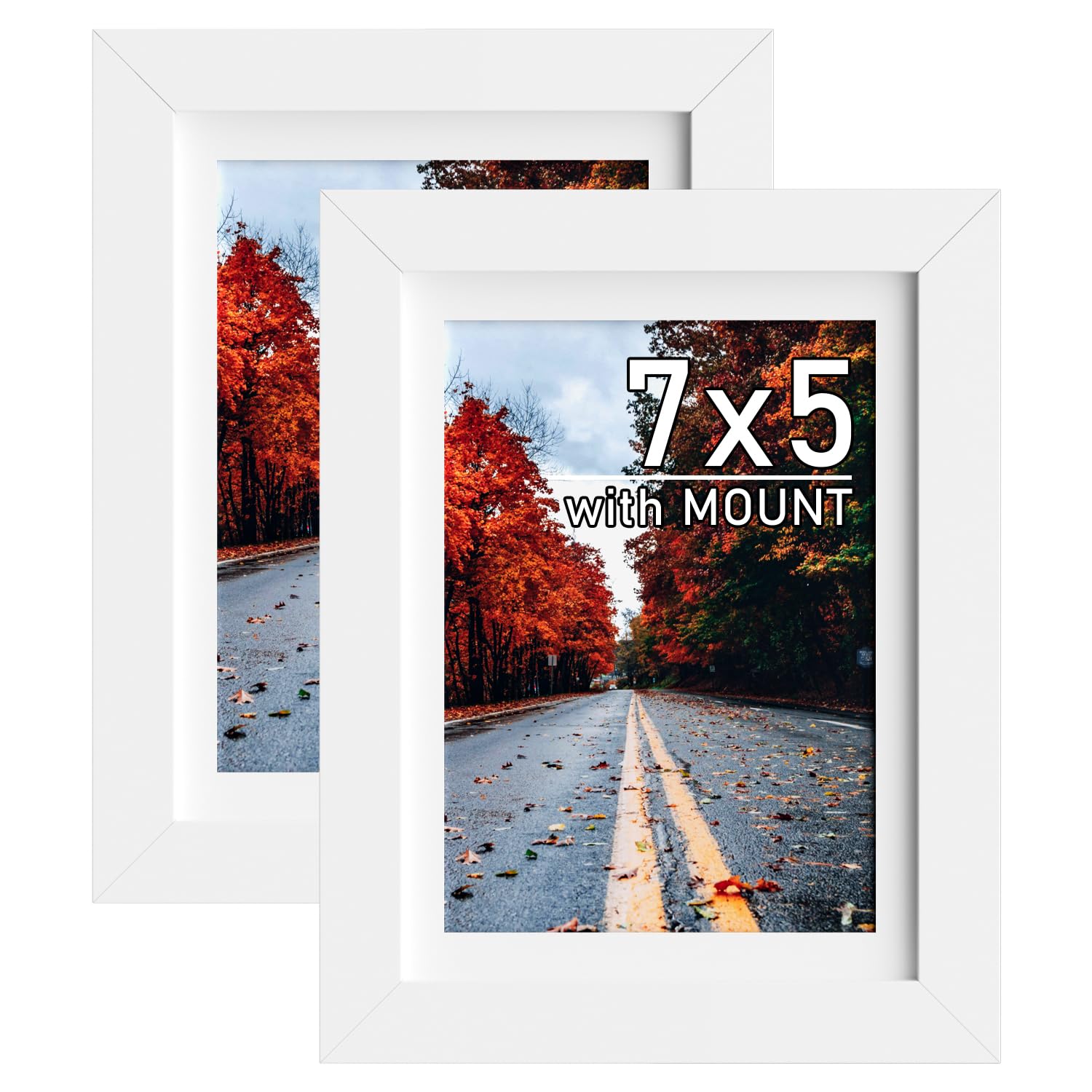Zueyunstoo 2 Pack 7x5 Picture Frames with Removable 6x4 Mount, White 7x5 Photo Frames, Wall Mounted and Freestanding