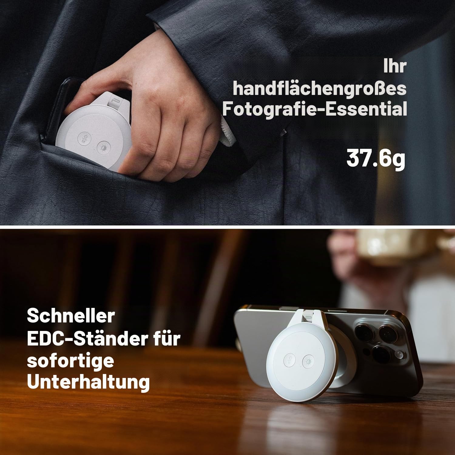 PGYTECH MagGlow Magnetisches Handy-Fülllicht, MagSafe Selfie-Licht, Tragbares Magnet-LED-Ringlicht mit Kalt-/Weich-/Warmlicht, für Selfies/Fotografie/Video (Schwarz)