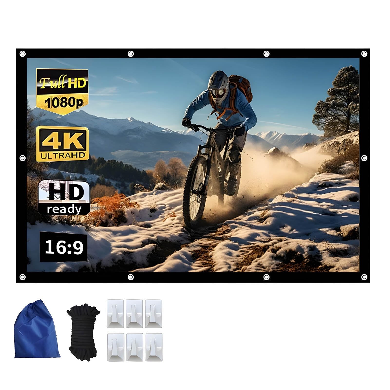 Portátil Pantalla de Proyector 200 Pulgadas, 16:9 Pantalla de Proyección Plegable para Fiesta, Cine en Casa, Juegos y Oficina(72in)