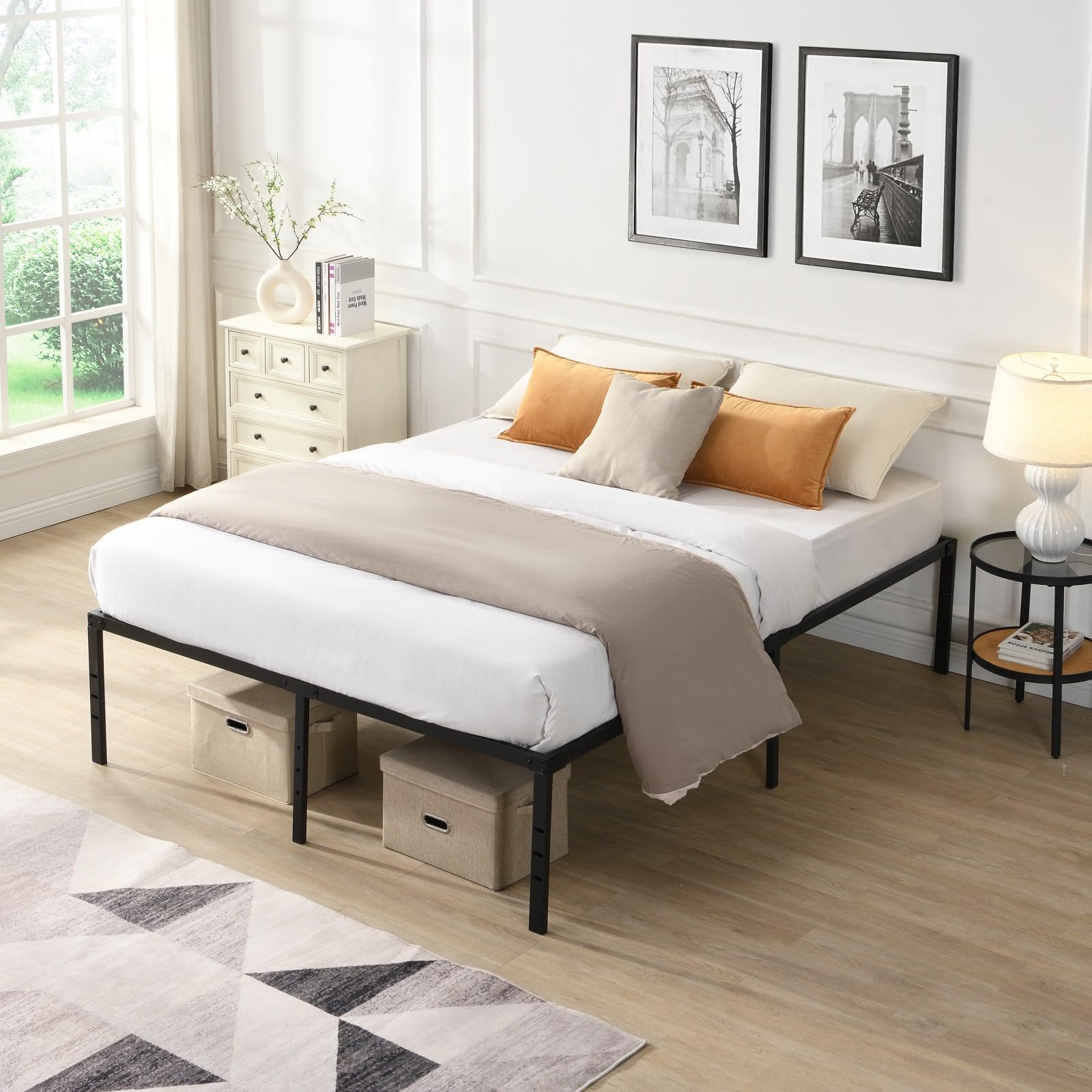 King Size Bed Frame Metal Platform Bed Frames 15 Inch Under Beds Storage No Box Spring Needed Sturdy