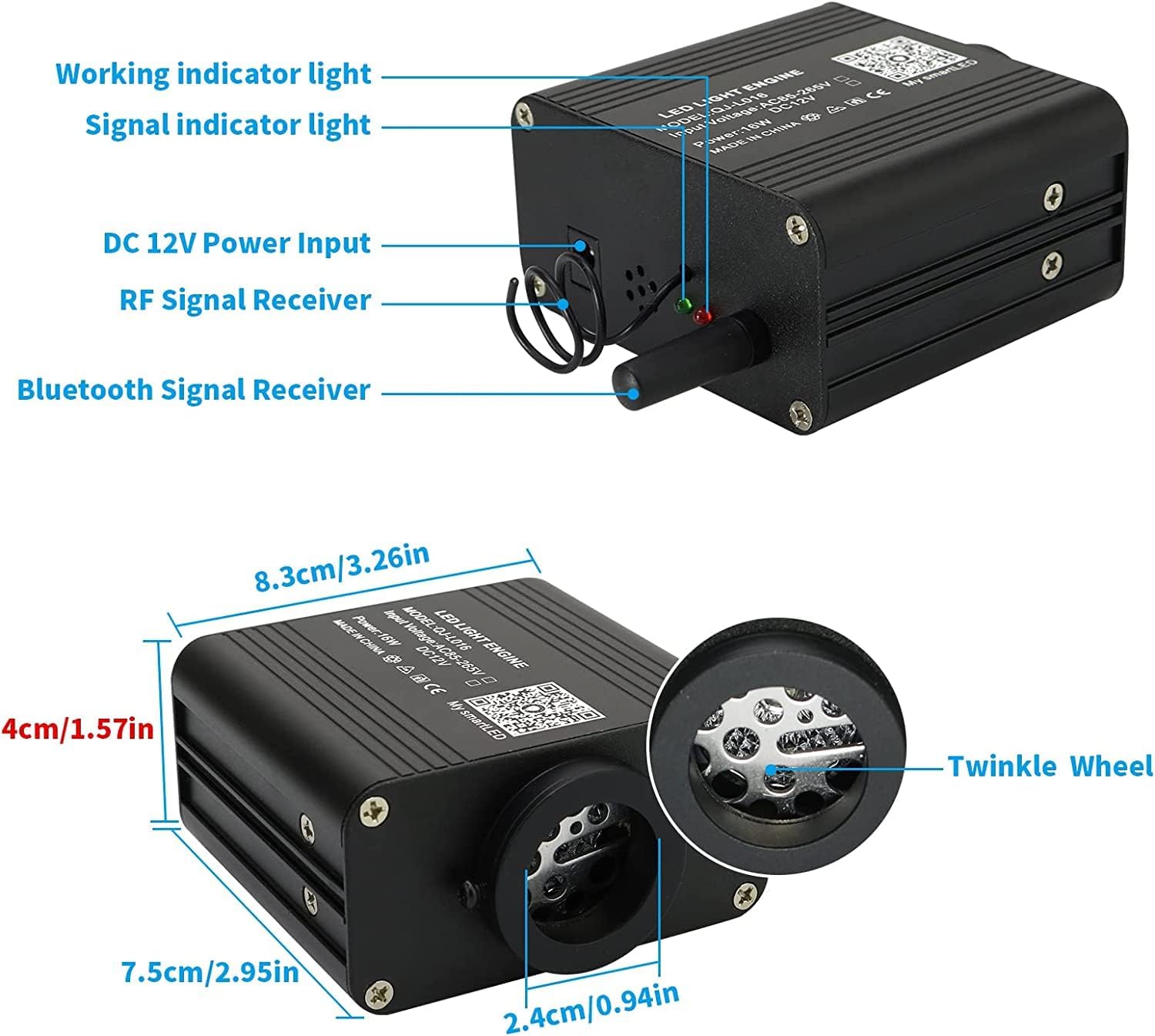 AMKI Updated 16W RGBW Fiber Optic Light Twinkle + Sound Activated 300pcs 0.03in 9.8ft Cables APP Remote Music Control Car Home Starlight Headliner Star Ceiling Light Kit