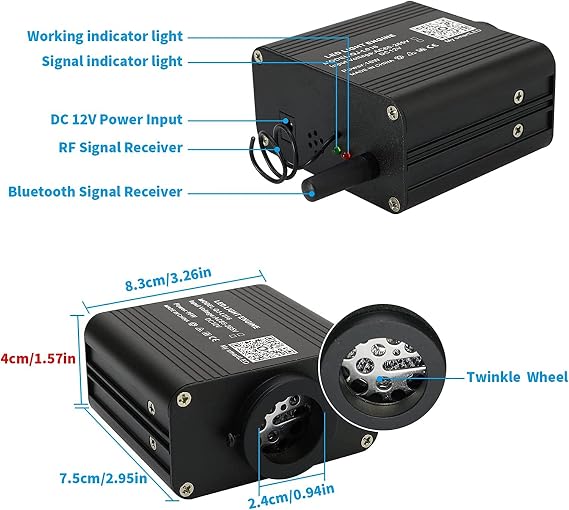 AMKI 16W Starlight Headliner Kit Twinkle+Sound Activated 550pcs 0.03in 13.1ft Cable End Glow Fiber Optic Light APP/Remote Control RGBW Starlight Box for Car Home Star Ceiling Decor