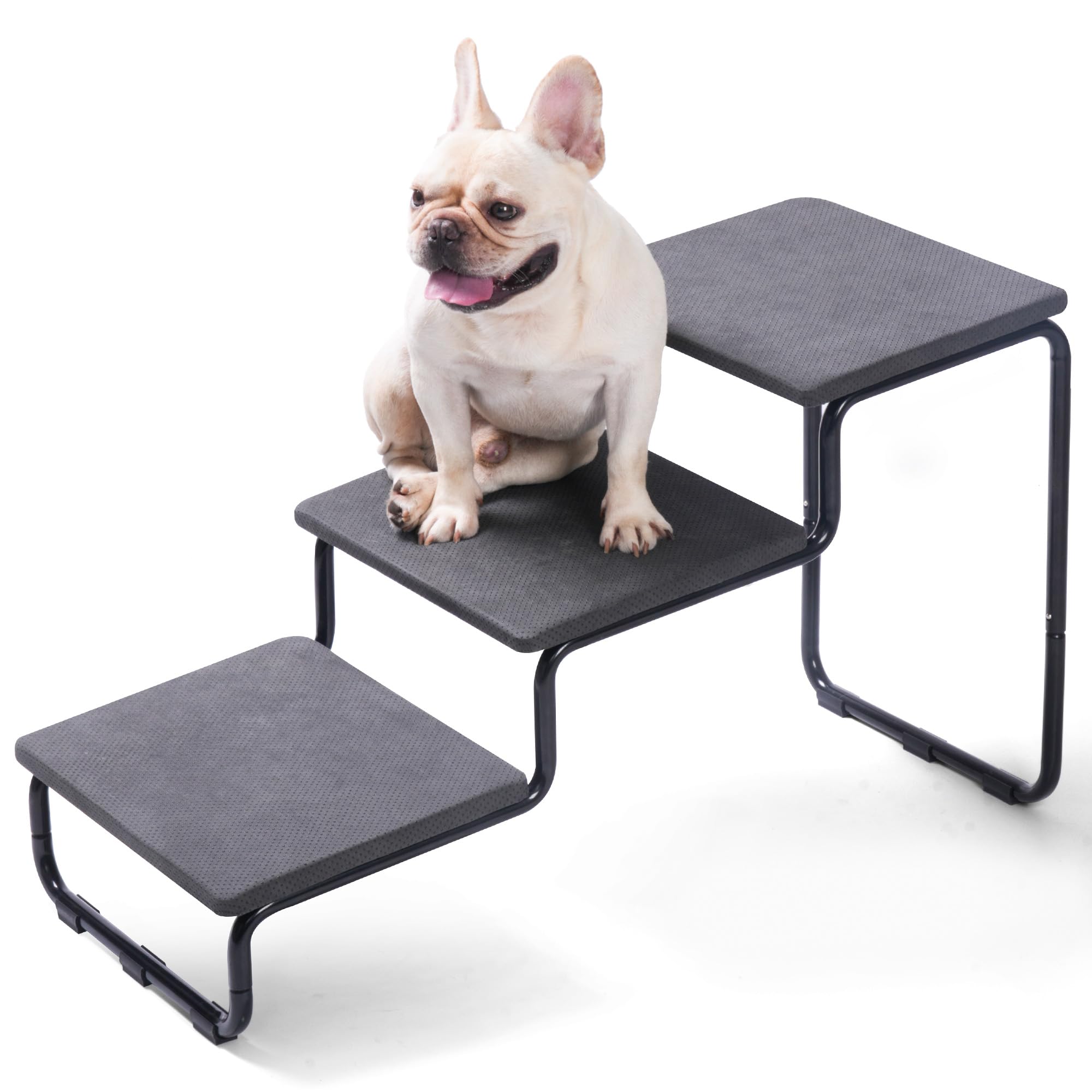 Dog Stairs for Large and Small Dogs, Extra Wide Metal Frame Dog Steps for Bed and Couch, Stable and Durable (Dark Grey, 20.9‘’H (Extra Wide), 3)