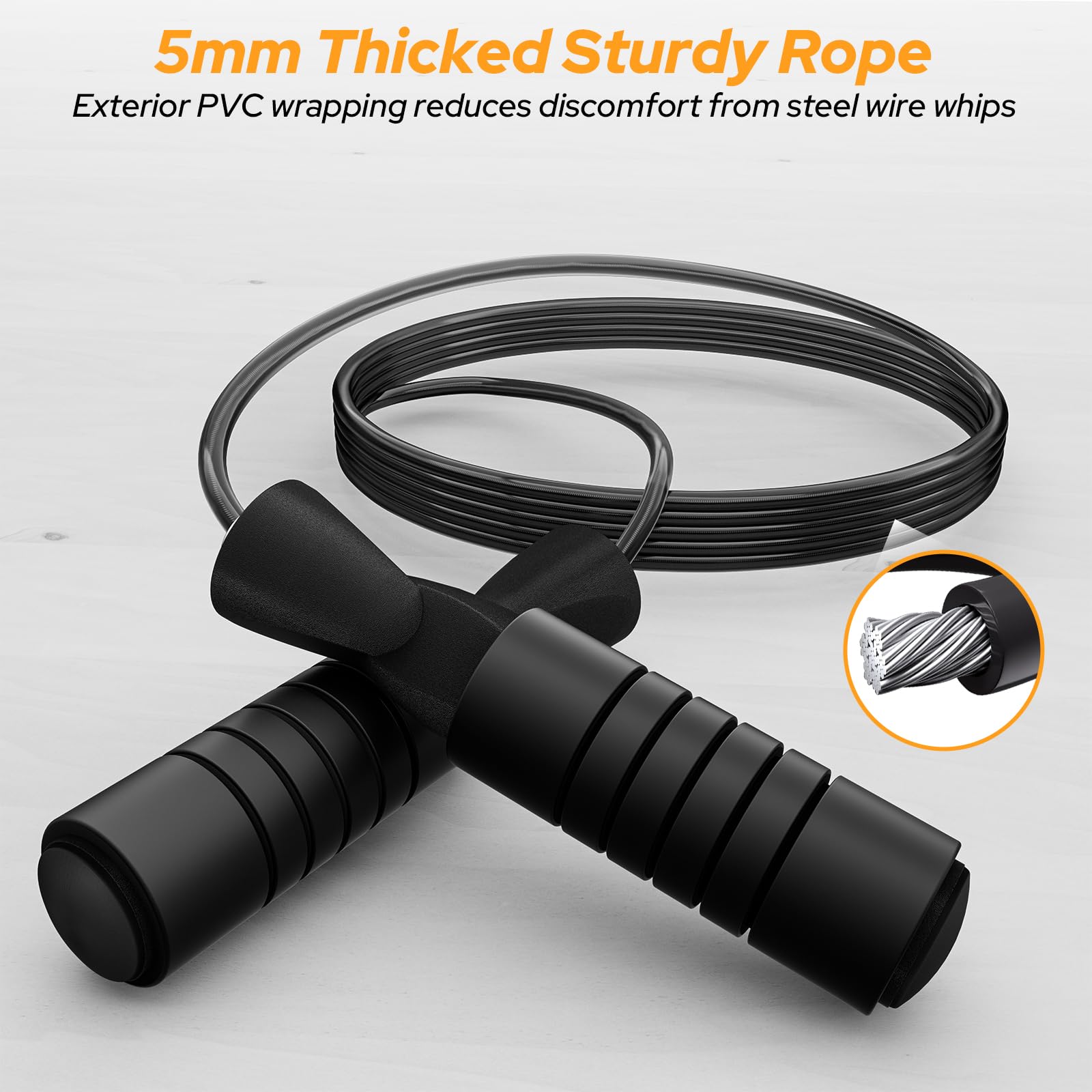 Euqvunn Corde a Sauter Sport, Réglable Corde a Sauter Enfant Adulte avec Poignée en Mousse Antidérapante, Corde à Sauter pour Enfants en Acier sans Enchevêtrement pour l'entraînement Physique