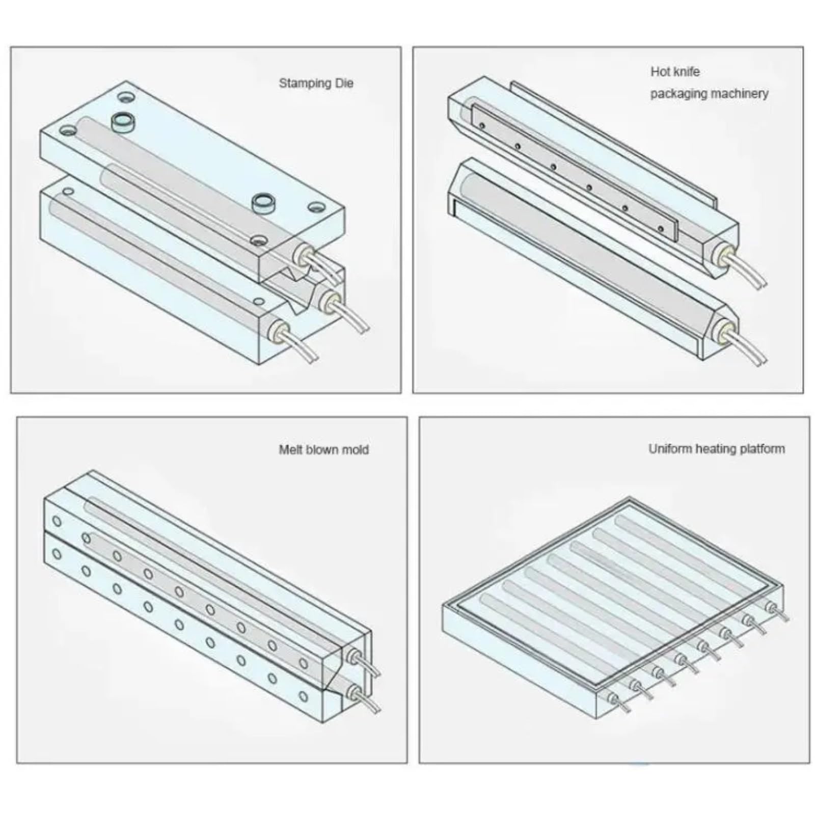 10 szt. jednogłowicowych elektrycznych rur grzewczych, 220 V, grzejnik kasetowy, 9 x 50 mm, 10 x 50 mm, 12 x 50 mm, do części wytłaczarki form (220 V, 120 W, 12 x 40 mm)
