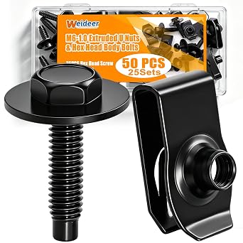 weideer 50PCS M6-1.0 Universal Fender Liner Screw U Nut Kit,Engine Splash Shield Hex Head Screw U Clips,Automotive Body Screws Clips25sets K-194-25