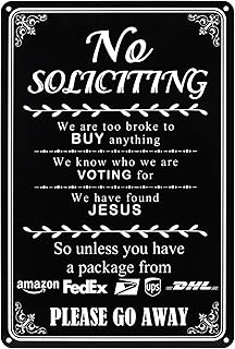 Funny No Soliciting Sign for House Front Door, Metal Rustproof Sign, Humorous "We're have found Jesus" Door Sign with Double Sided Foam Tape, 11.7 x 7.8 Inch