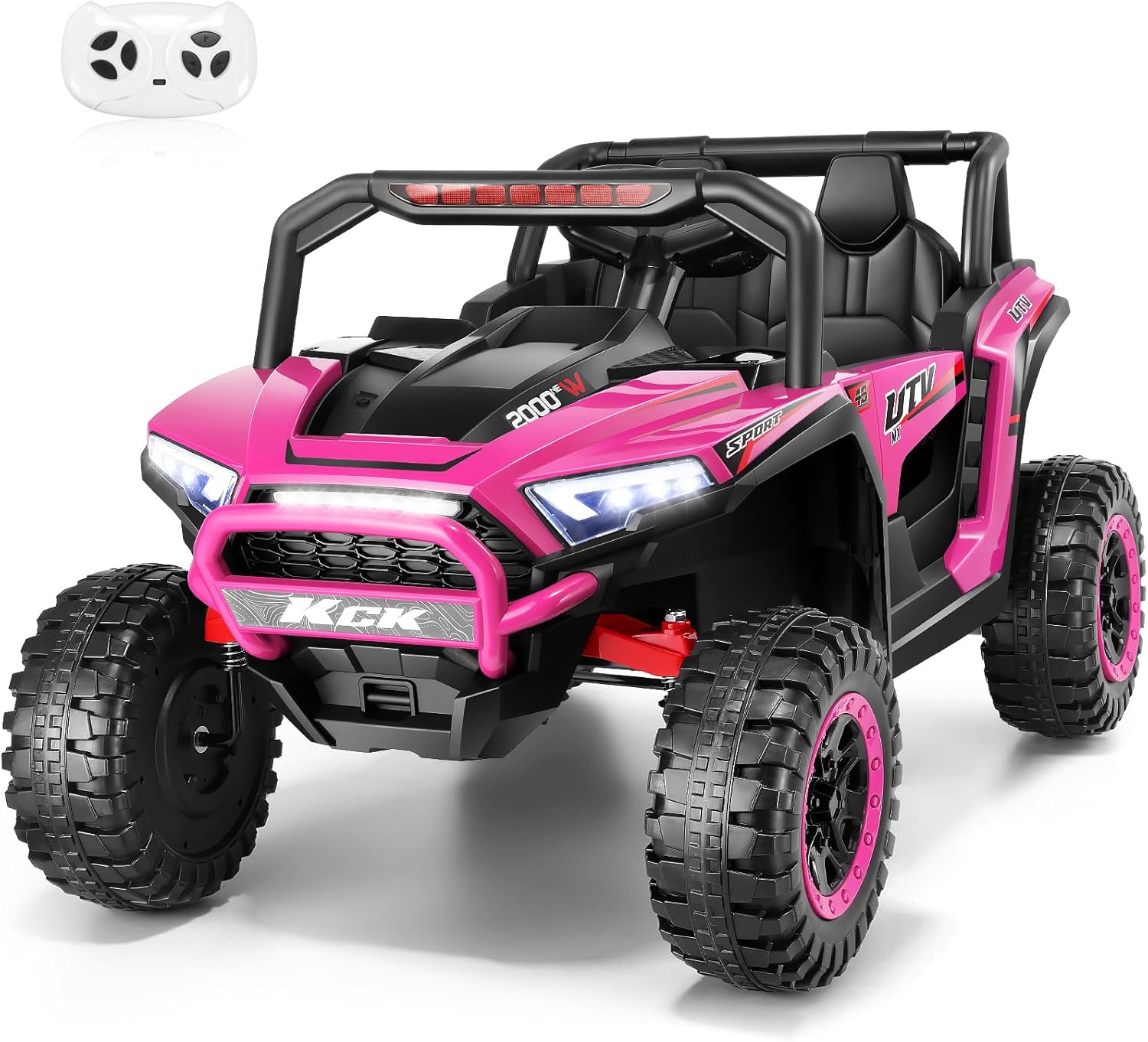 Hikole 24V 2 Seater Ride on Car Truck for Kids, Electric UTV W/Parents Remote Control, Ride on Toys with Four-Wheel Suspension, 20" Wide Seat, Storage Space, Music, USB, LED Lights, Pink