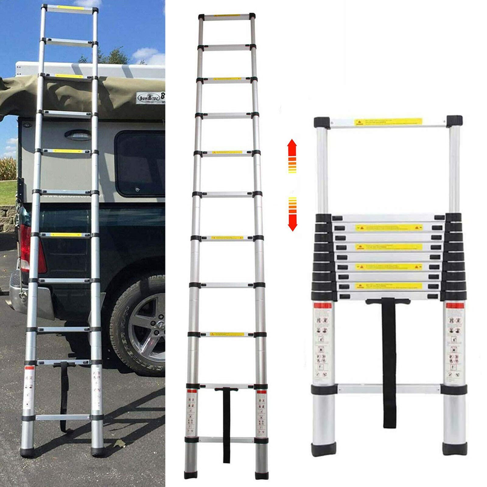 3,8 m drabina teleskopowa, składana, 11-stopniowa, aluminiowa drabina, antypoślizgowa drabina stojąca, uniwersalna drabina, obciążenie do 150 kg