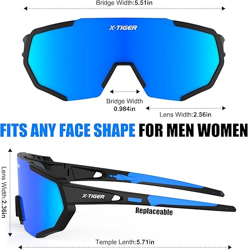 Miniatura 7 de X-TIGER Gafas de sol deportivas polarizadas con 5 lentes intercambiables, lentes de ciclismo para hombre y mujer, béisbol, correr, pesca