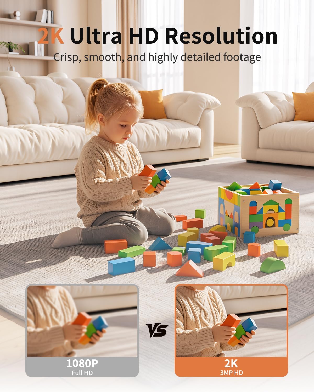 2K Cameras for Home Security, 5G & 2.4G WiFi Security Camera Indoor Outdoor for Baby Pet Dog Cat Nanny, 2-Way Audio, Color Night Vision, Siren, 24/7 Local Recording, IP65, Work with Alexa, K07-4P