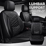CAR PASS Luxury Nappa Leather Front Seat Covers, Water Resistant 3D Foam Seat Covers with Lumbar Support, Breathable Auto Seat Cover Airbag Compatible Universal Fit for Sedan SUV Van Truck, All Black