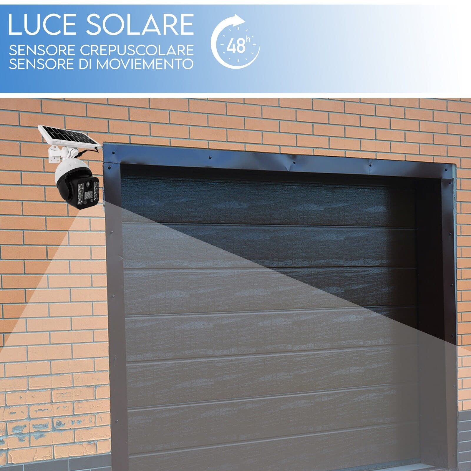 Telecamera Finta Da Esterno Con Ricarica Pannello Solare, Lampada led Da Strada Faro led Con Sensore Di Movimento, Videocamera Finta Per Sicurezza 30 Led - 60 watt