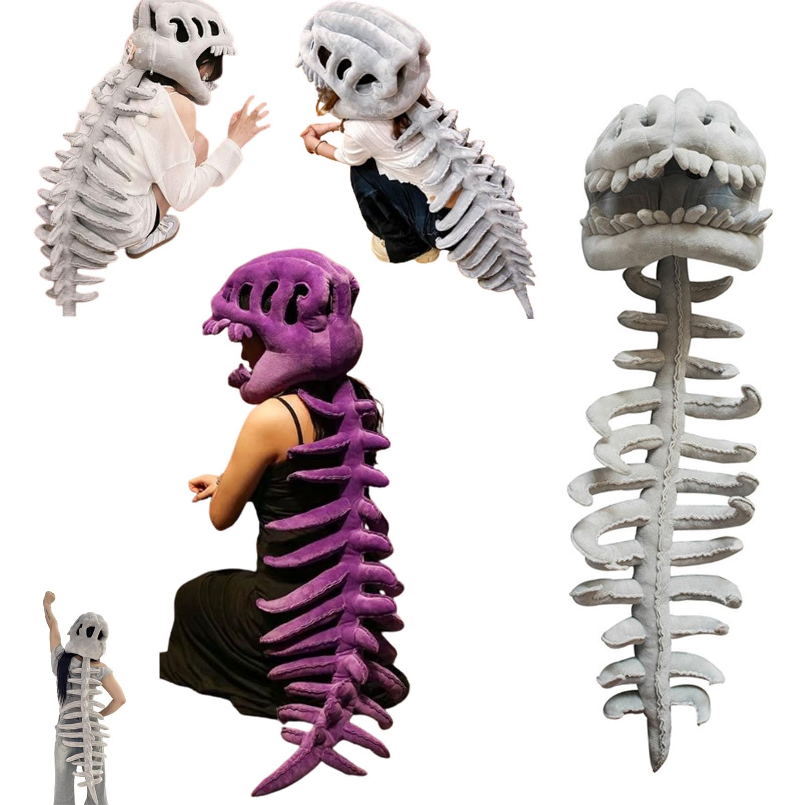 cozy dino Dinosaur Skeleton Costume, My Plush Skeleton Hood,Themed Skull Cosplay Props,For Cosplay & Dress-Up Play — view 8