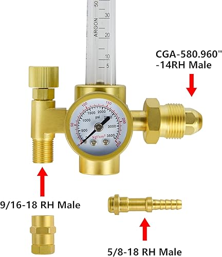 Miniatura 6 de Regulador de argón de CO2 Medidor de flujo de argón Medidor de regulador de gas para soldadura Mig Tig con soldadura de manguera de gas de 10 pies