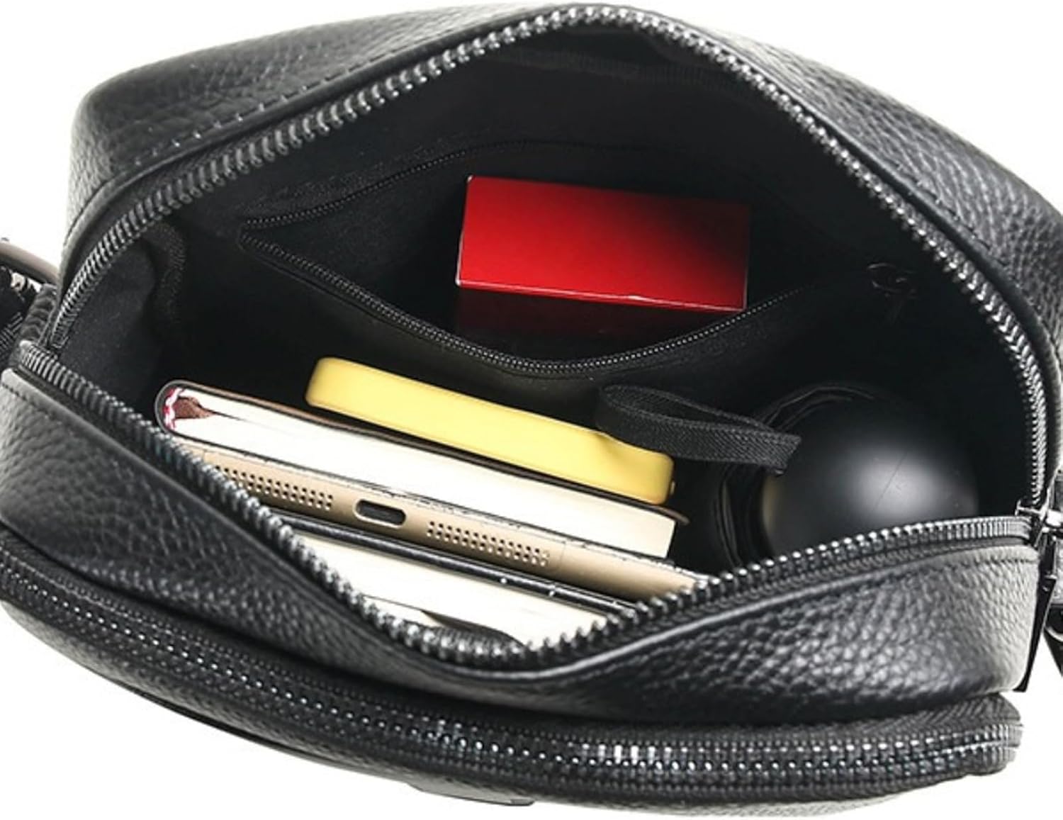 Leathario Men's Crossbody Shoulder Bag, Genuine Leather Small Messenger Satchel for Work Business Travel, Black Side Purse