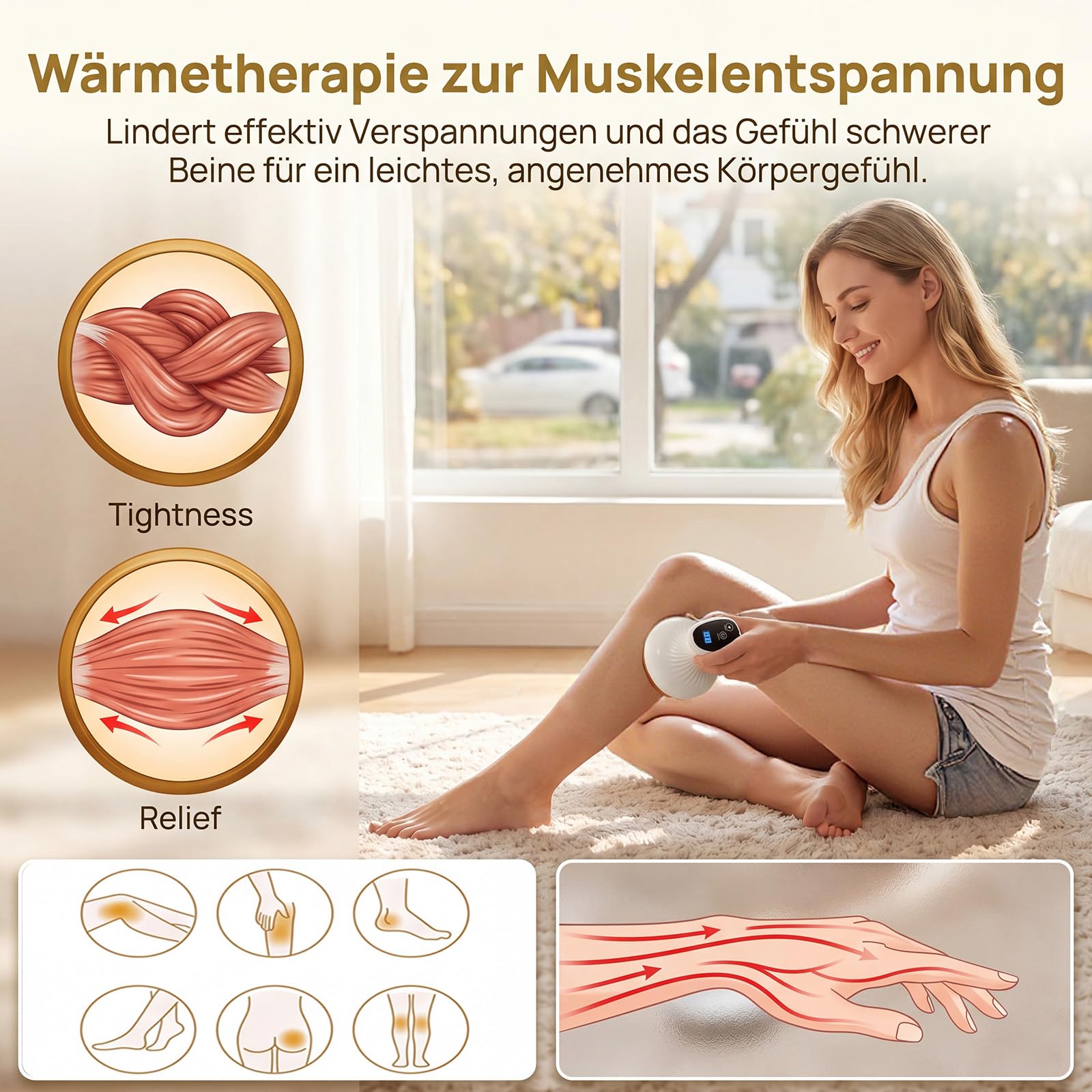Cellulite Massagegerät, 4-in-1 Anti Cellulite Vakuum Massagegerät, Gua Sha Elektrisch Massager mit 9 Saugstufen & Wärmetherapie, für Körperstraffung, Lymphdrainage & Durchblutung