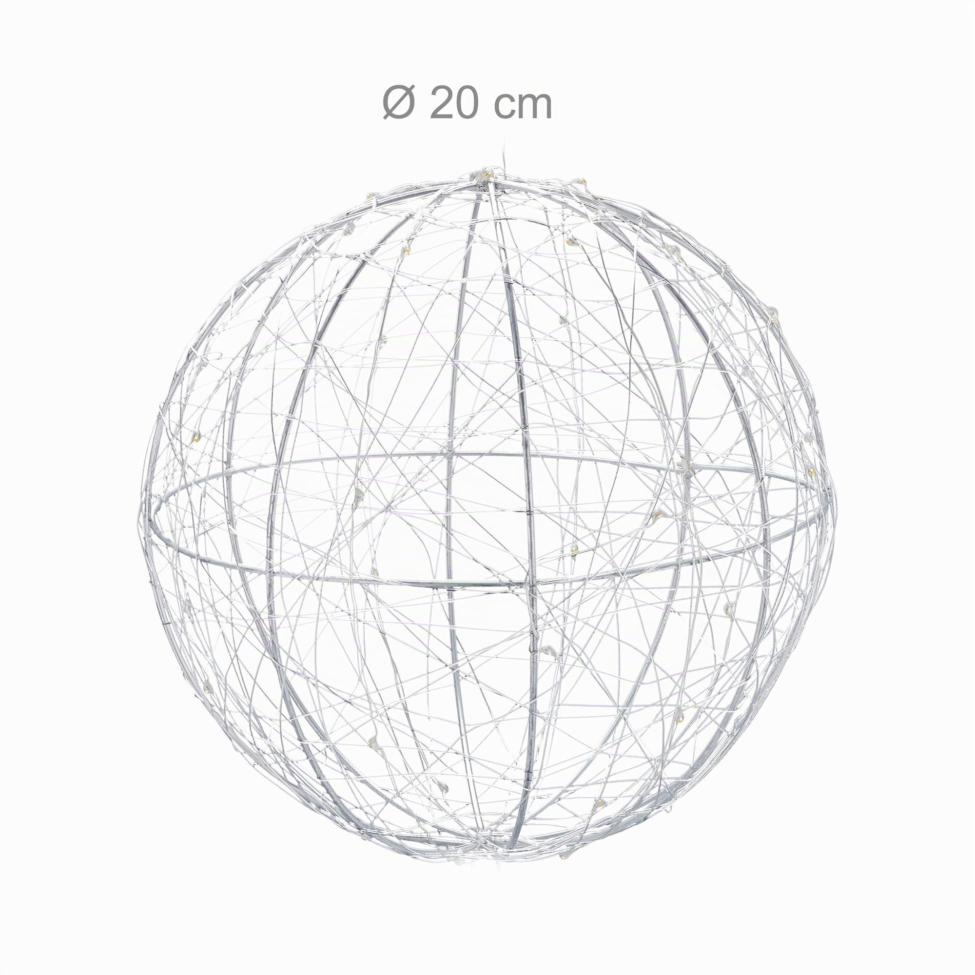 Relaxdays 2x Sfera di Luci a LED Decorativa, a Batteria, Appendere o Appoggiare, Cavo Lungo, Luci da Atmosfera, Ø 20 cm, Argento