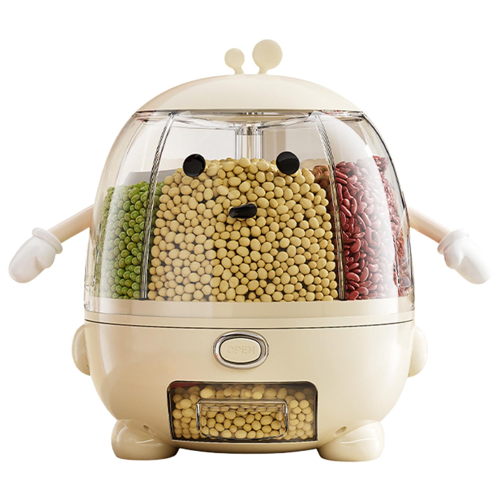 Dispensador giratorio de granos de arroz, dispensador de soporte de arroz giratorio, dispensador de alimentos, contenedor de almacenamiento de arroz con compartimentos, alimentos giratorios para | giratorio, dispensador de alimentos, contenedor de almacen