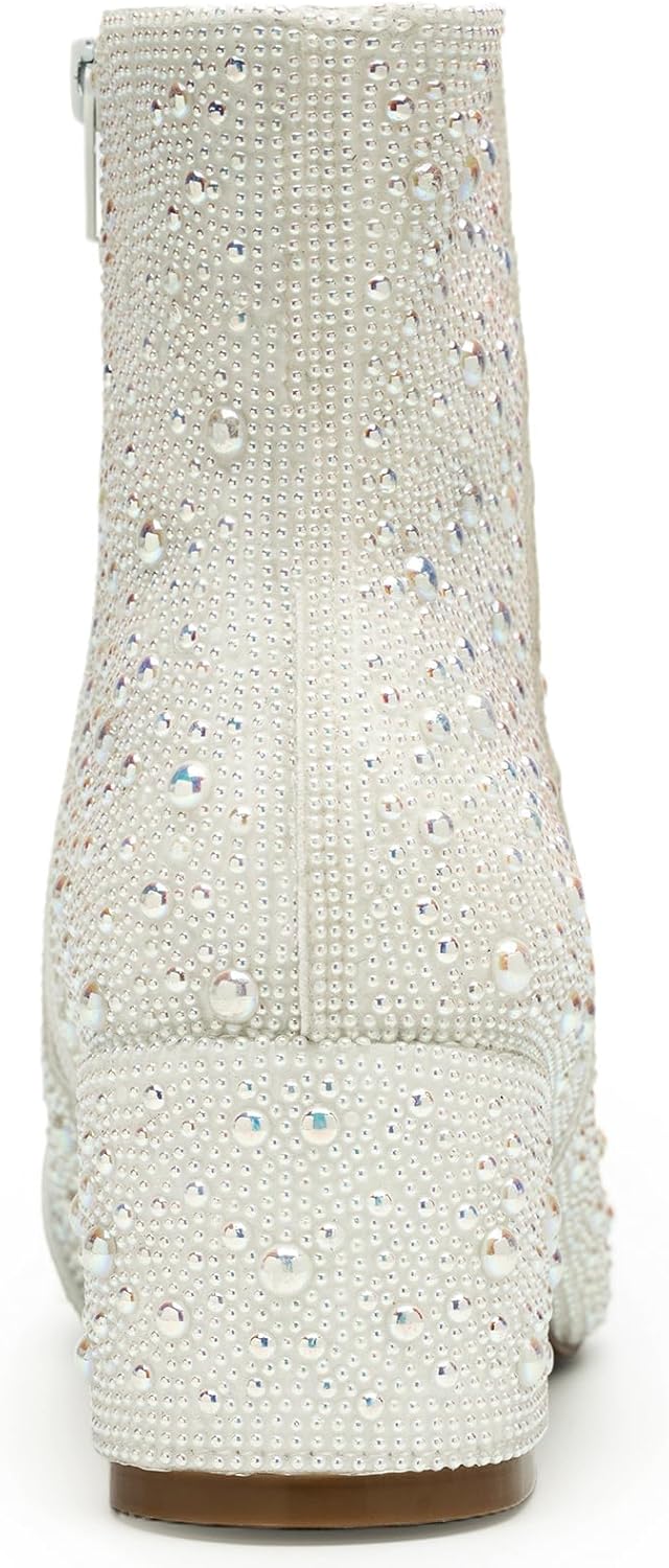 YAYONE Rhinestone Zipper Sparkly Ankle Boots - Glitter Pointed Toe Fashion Comfortable Shoes, Pull on Chunky Heel Western Boots - Image 6