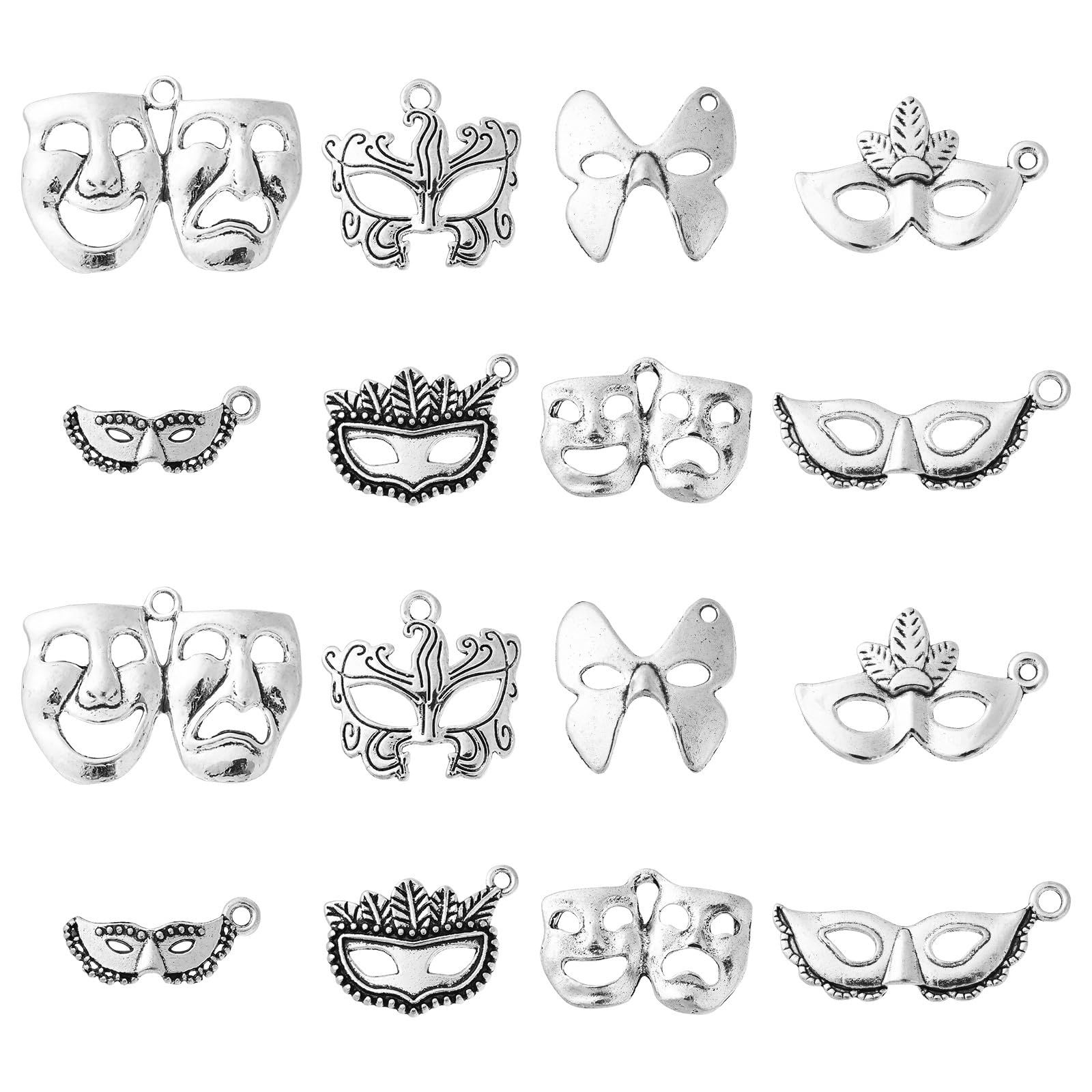 DanLingJewelry 80Pcs 8 Styles Tibetan Silver Party Mask Charms Masquerade Pendants Vintage Face Mask Charms for Jewellery Making Craft