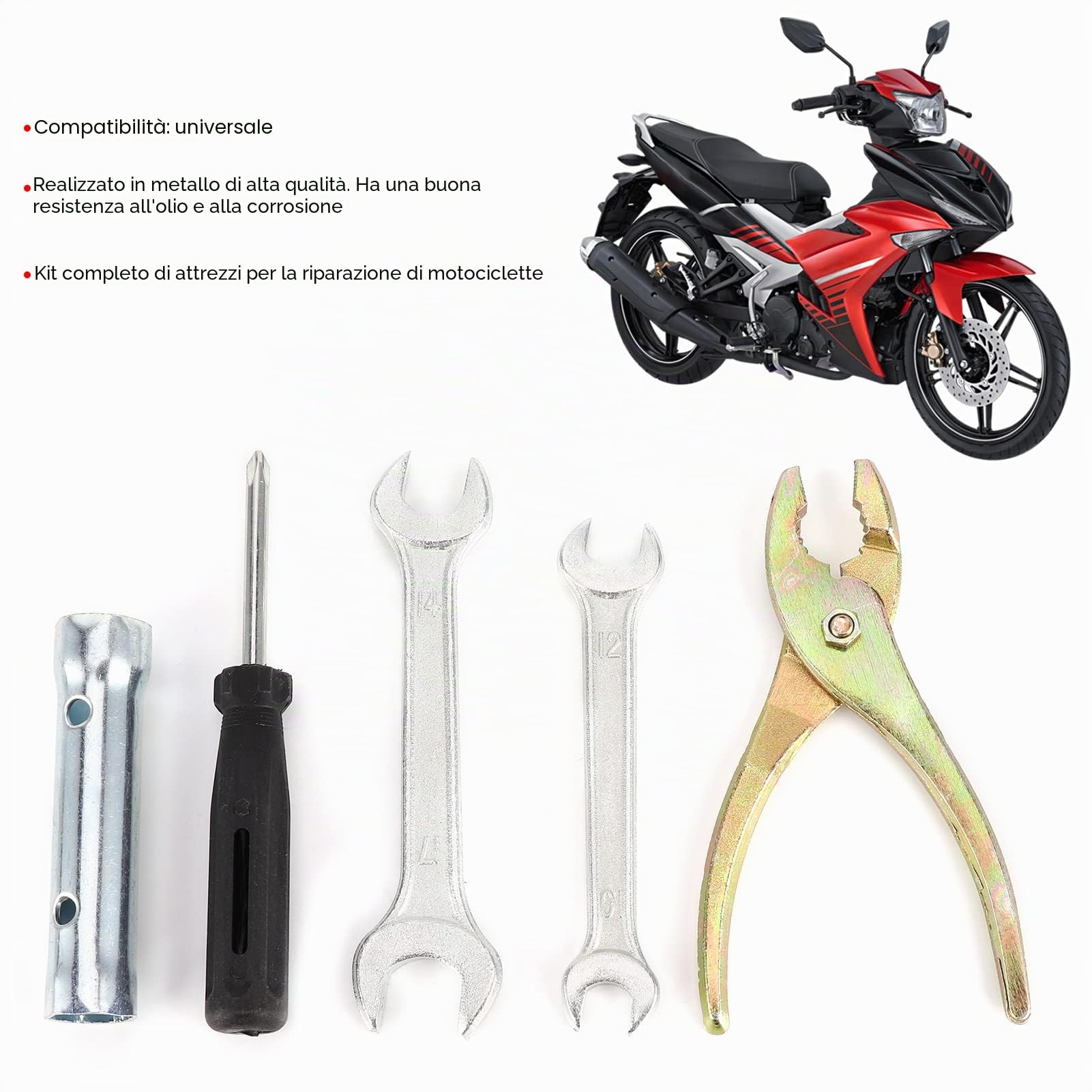 Kit di attrezzi per riparazione moto universale Chiave + Cacciavite + Pinza + Set di attrezzi per prese per candele
