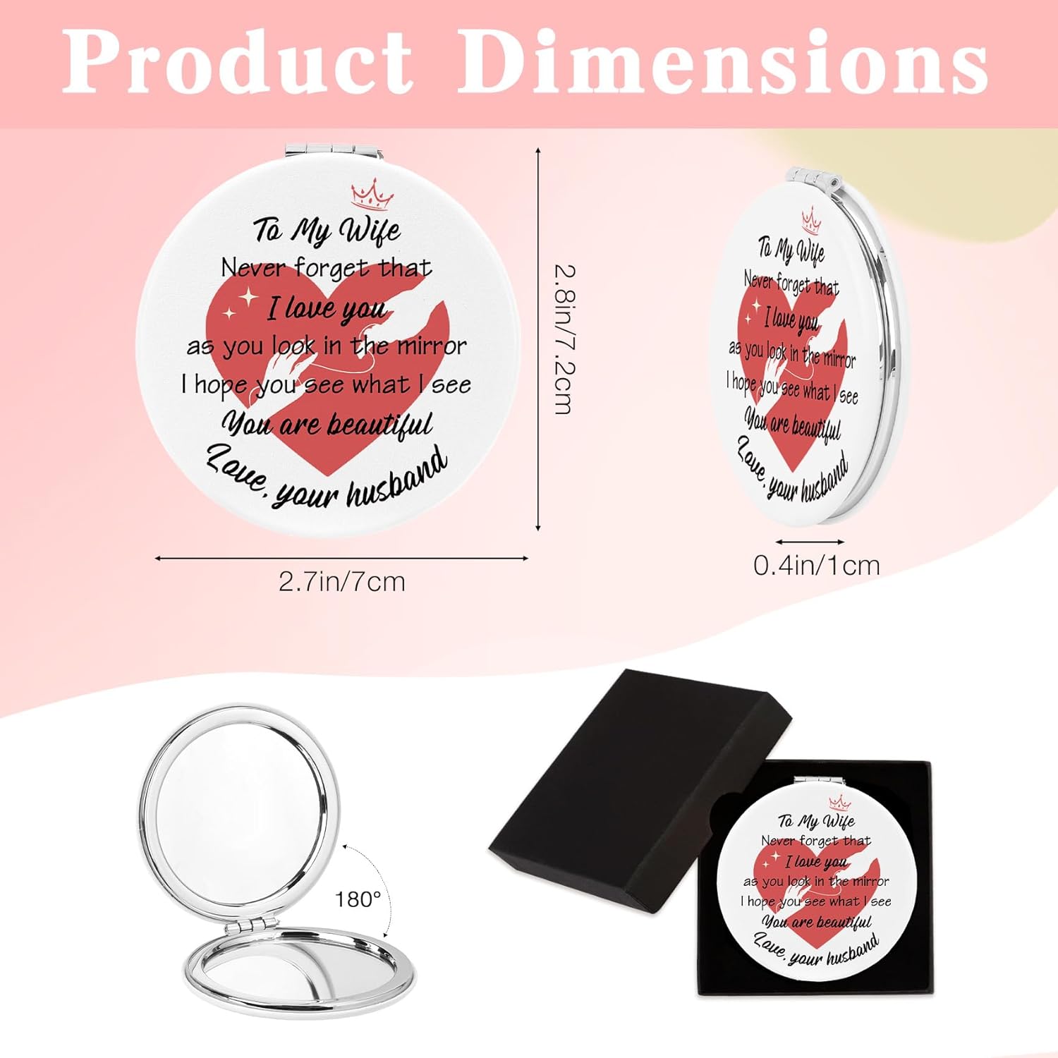 Purse Mirror Wife Valentines Day Gifts for Wifes from Husband Best Wife Presents Wedding Birthday Gift for Wifes I Love You Gifts for Her Couples Anniversary Mothers Day Easter Christmas - Image 2