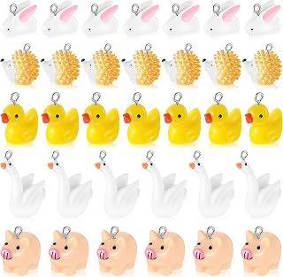 Civaner 50 Pcs Resin Charms for Jewelry Making - Cute Mushroom, Bee, Duck, Cow, Chicken, Swan, Hedgehog, Rabbit, Pig Farm Animal Pendants for DIY Bracelets, Necklaces, Keychains Crafts