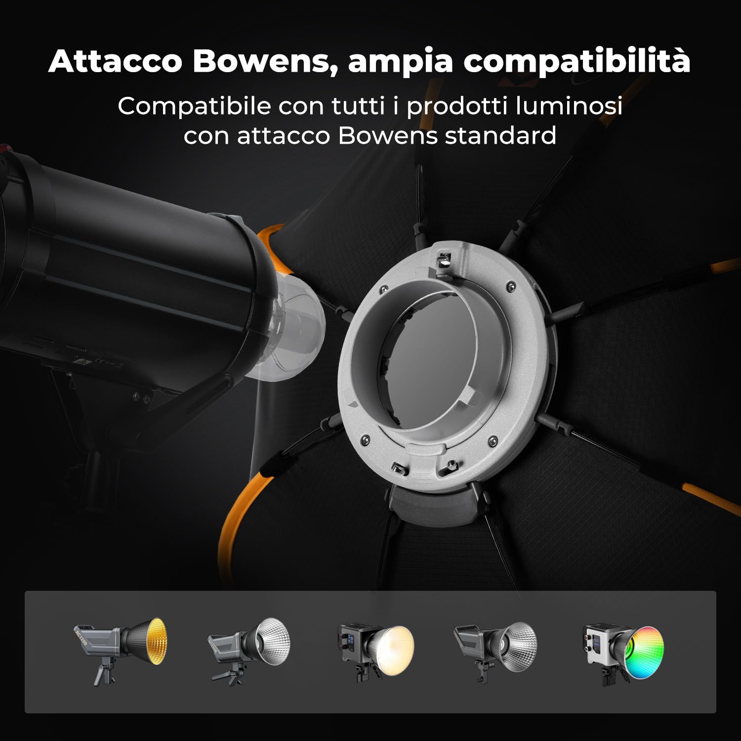 K&F CONCEPT 60cm/26''Rapido Sgancio Softbox con Griglia+Giffusore+Borsa | Attacco Bowens, compatibile con luci COB ideale per ritratti, matrimoni, riprese video e streaming live,LK07