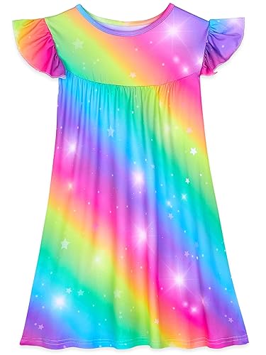 MHJY Girls Nightgowns Flutter Short Sleeves Princess Nightgown Sleepwear Soft Night Dress for Kids Toddler Girls