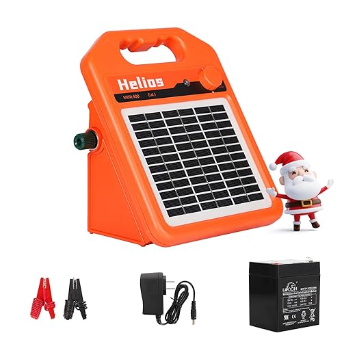 MINI400 30 Miles Solar Electric Fence Charger, 0.4 Joule Solar Electric Fence for Livestock, Horses, Cattle Sheep, Solar Fence Charger with Day or Night Mode, Easy Installation