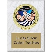 Express Medals 5x7 White Marble Color Arm Wrestling Plaque Award Trophy with Engraved Plate FCL407