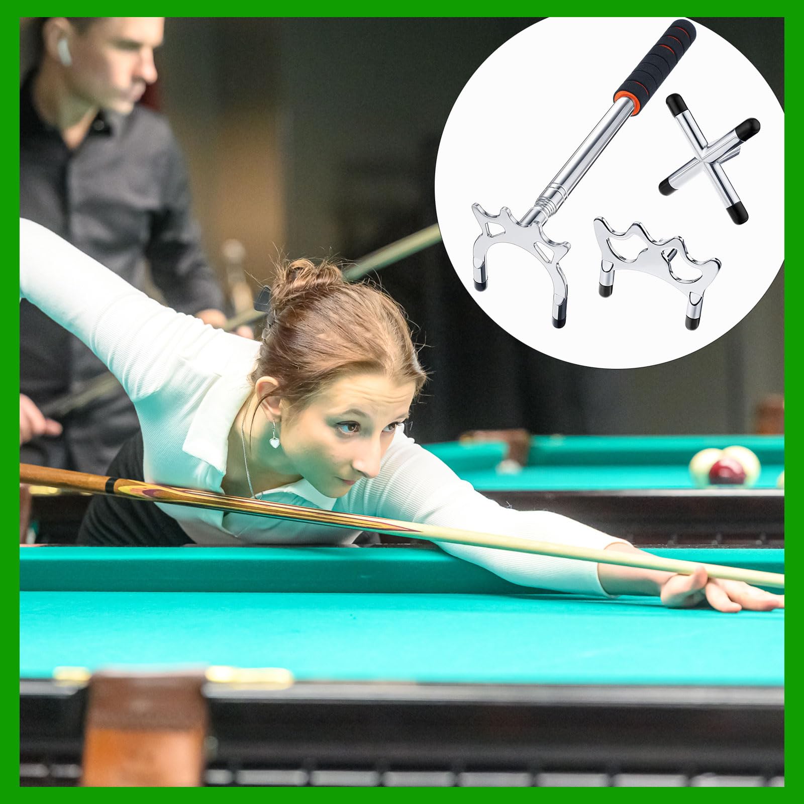 Ponte Stecca da Biliardo Retrattile,Billards Cue Stick Bridge,Stecca da Biliardo Retrattile con 3 Testa a Ponte Rimovibile,Accessorio per Stecca da Biliardo per Tavolo da Biliardo, Snooker