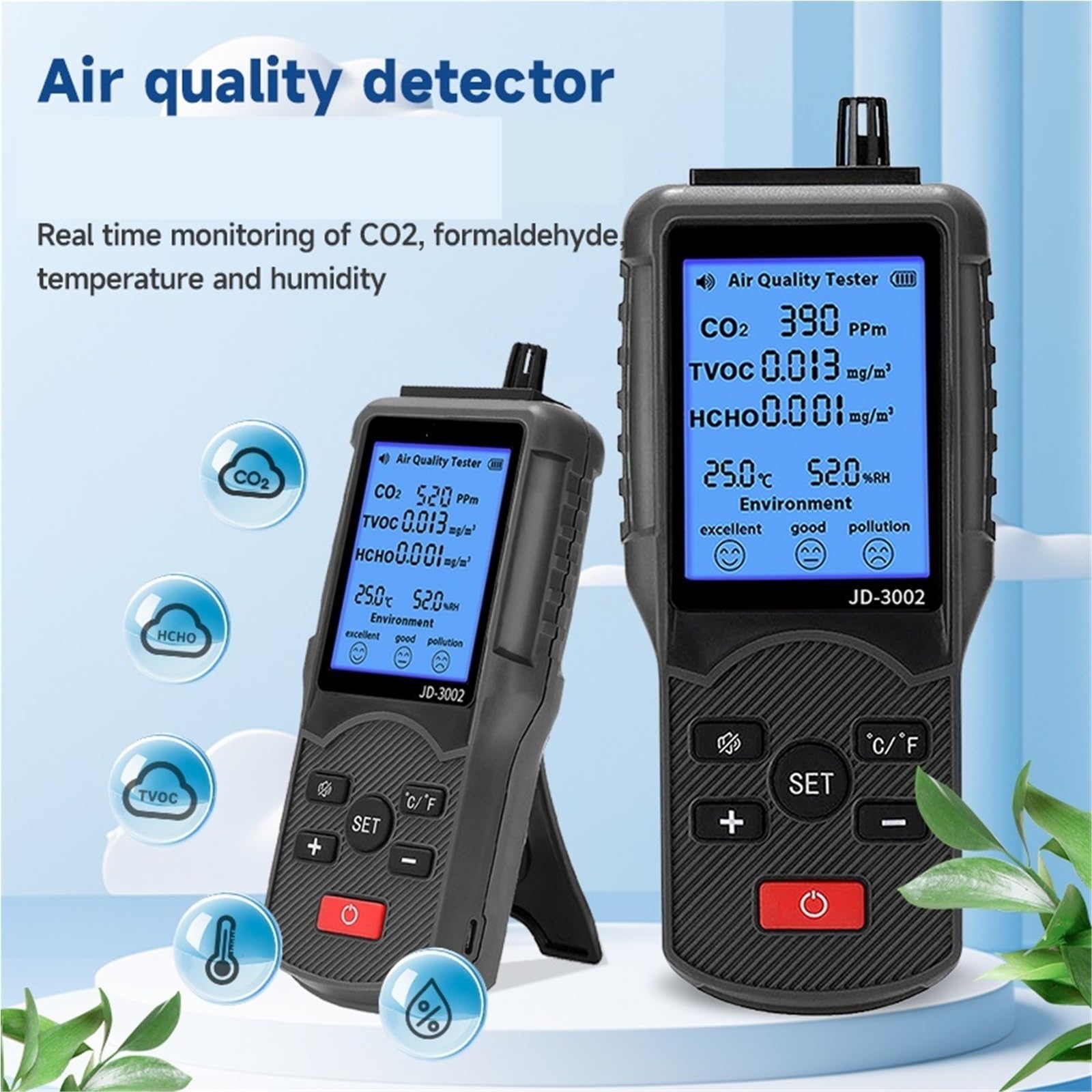 Medidores de calidad del aire, Monitor 5 en 1 de calidad del aire y detector de formaldehído