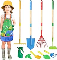 Magic4U Kids Gardening Tools Set, 22 Pcs Metal Garden Tools Toys for Kids with Apron, Gloves, Wood Handle Shovel, Rake, Hoe and Leaf Rake, Outdoor Digging Toys Gifts for Kids Age 3+