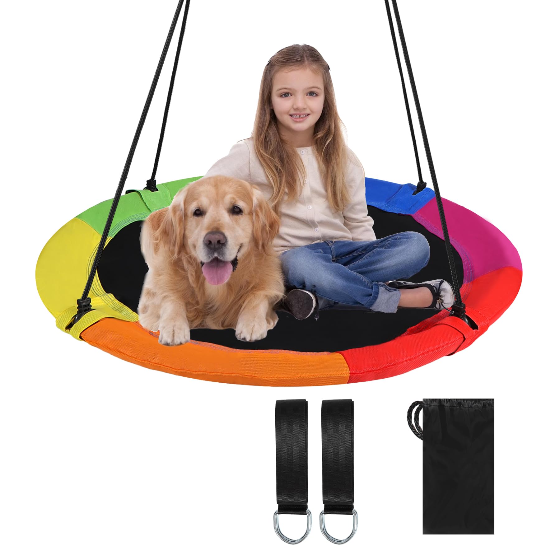 RedSwing 43" Flying Saucer Tree Swing for Kids, Waterproof Large Round Swings Seat with Adjustable Hanging Straps for Outdoor Indoor Backyard Playground, Six Colors