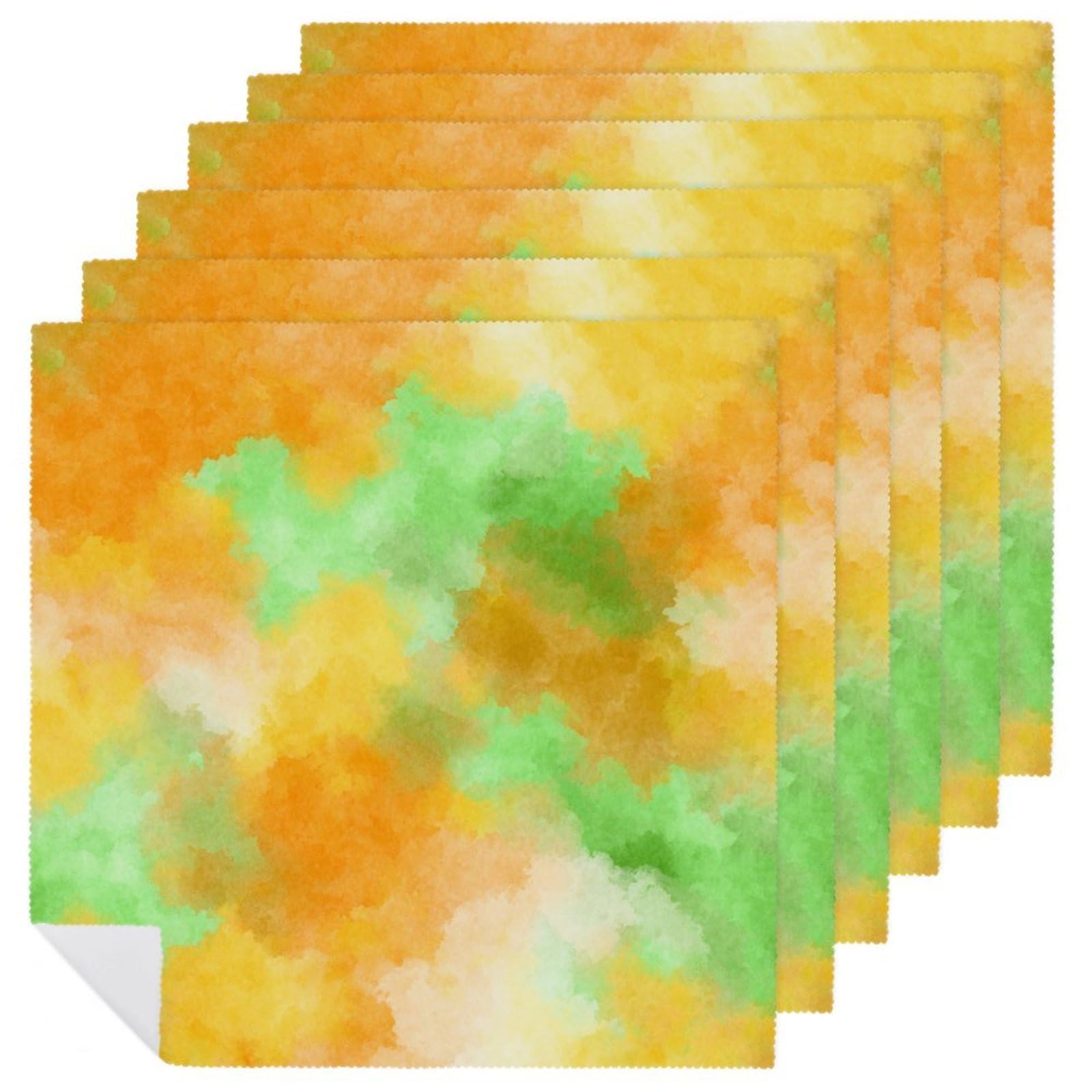Tie Dye Lime Orange Yellow Cloud Cloth Napkins Set of 6, Square Premium Reusable Washable Polyester Table Linen Napkin for Dinner Party