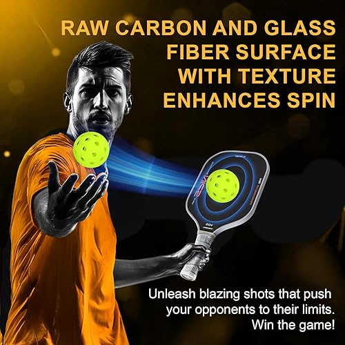 Miniatura 3 de Paleta de pickleball, pala ligera de carbono crudo y superficie de fibra de vidrio con núcleo de panal de polipropileno de 0.555 pulgadas (0.551