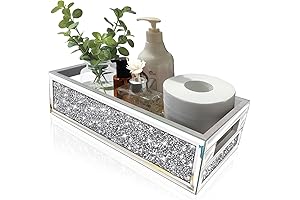 Wocred Bathroom Basket Toilet Tank,Crushed Diamond Mirrored Bathroom Tray Wall-Mounted,Silver Storage Organizer...