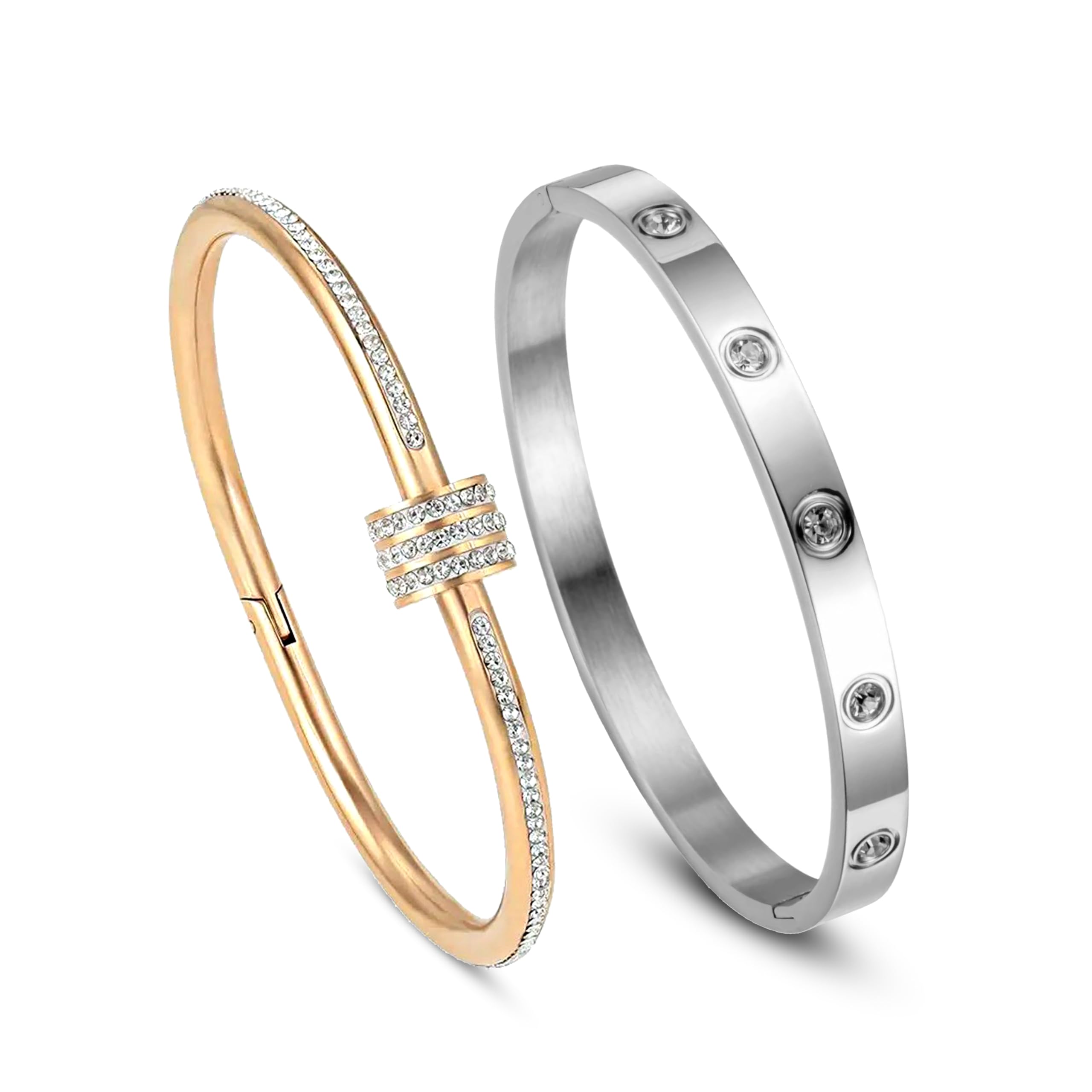 bracelet for women Stylish Bangles for women Adjustable Anti Tarnish Bracelet for girls 2 rose gold Silver Kada for Women Accessories Anti Tarnish Jewellery Stainless Steel Cuff Bracelet Combo-image-37