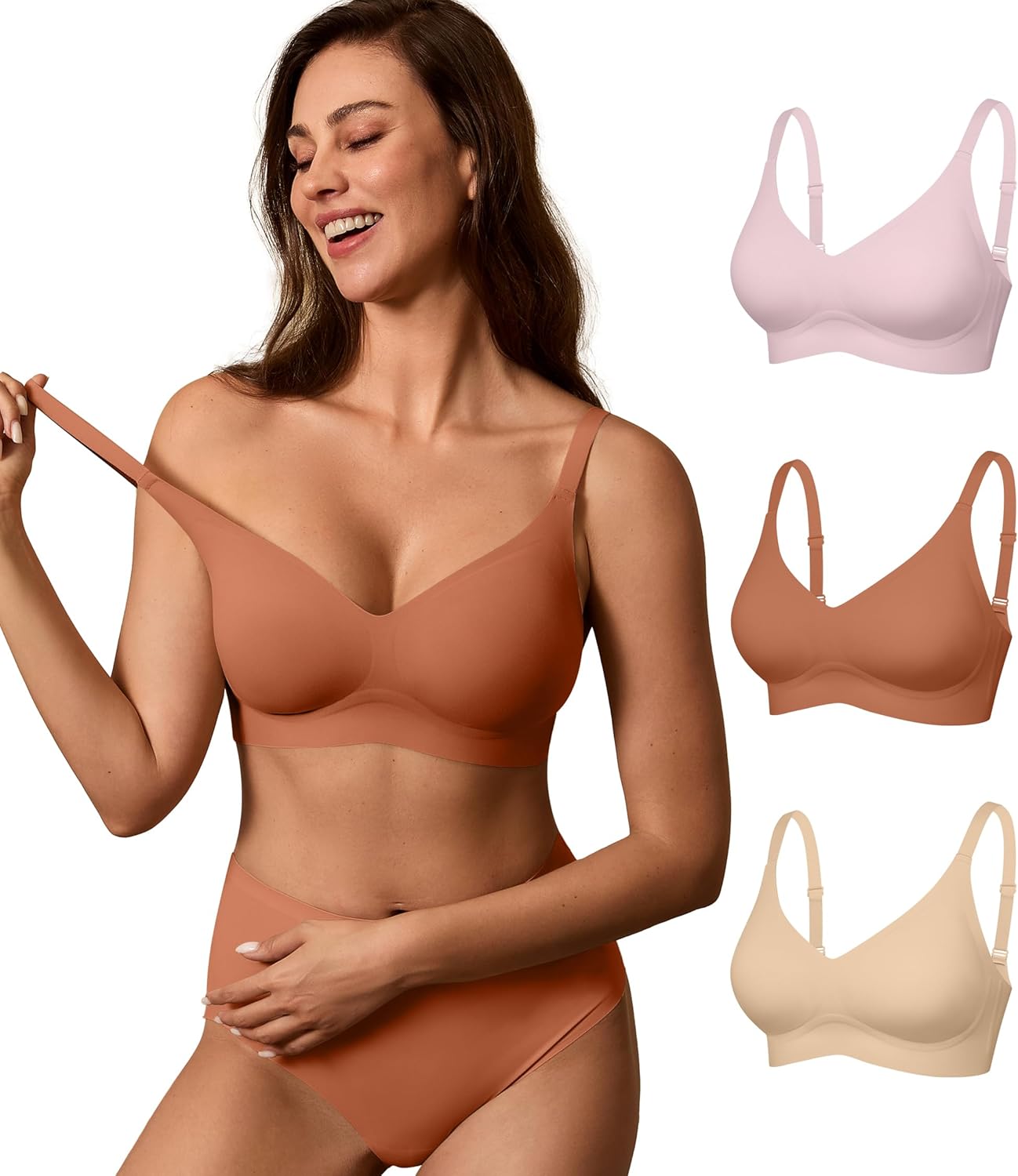 DEANGELMON Seamless Bras for Women No Underwire Comfortable Push Up Bra V Neck Wireless Bralette Full Coverage Wire Free