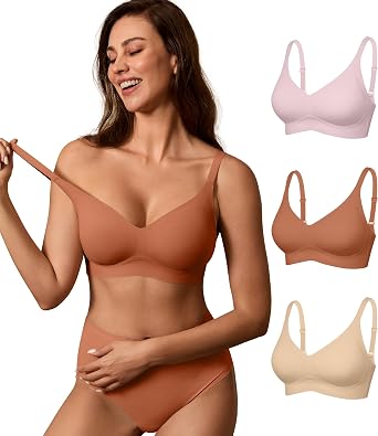 DEANGELMON Seamless Bras for Women No Underwire Comfortable Push Up Bra V Neck Wireless Bralette Full Coverage Wire Free