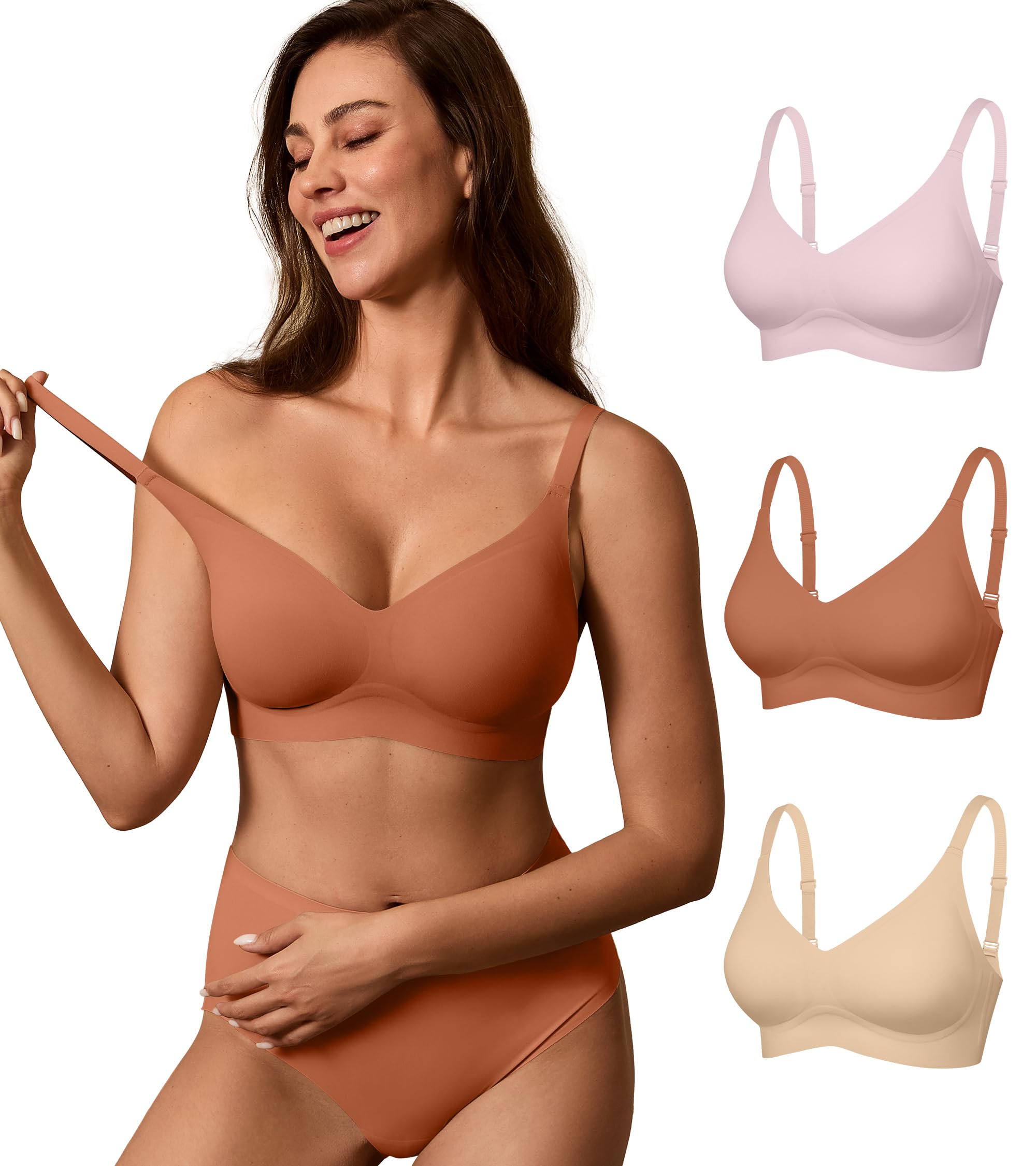 DEANGELMON Seamless Bras for Women No Underwire Comfortable Push Up Bra V Neck Wireless Bralette Full Coverage Wire Free