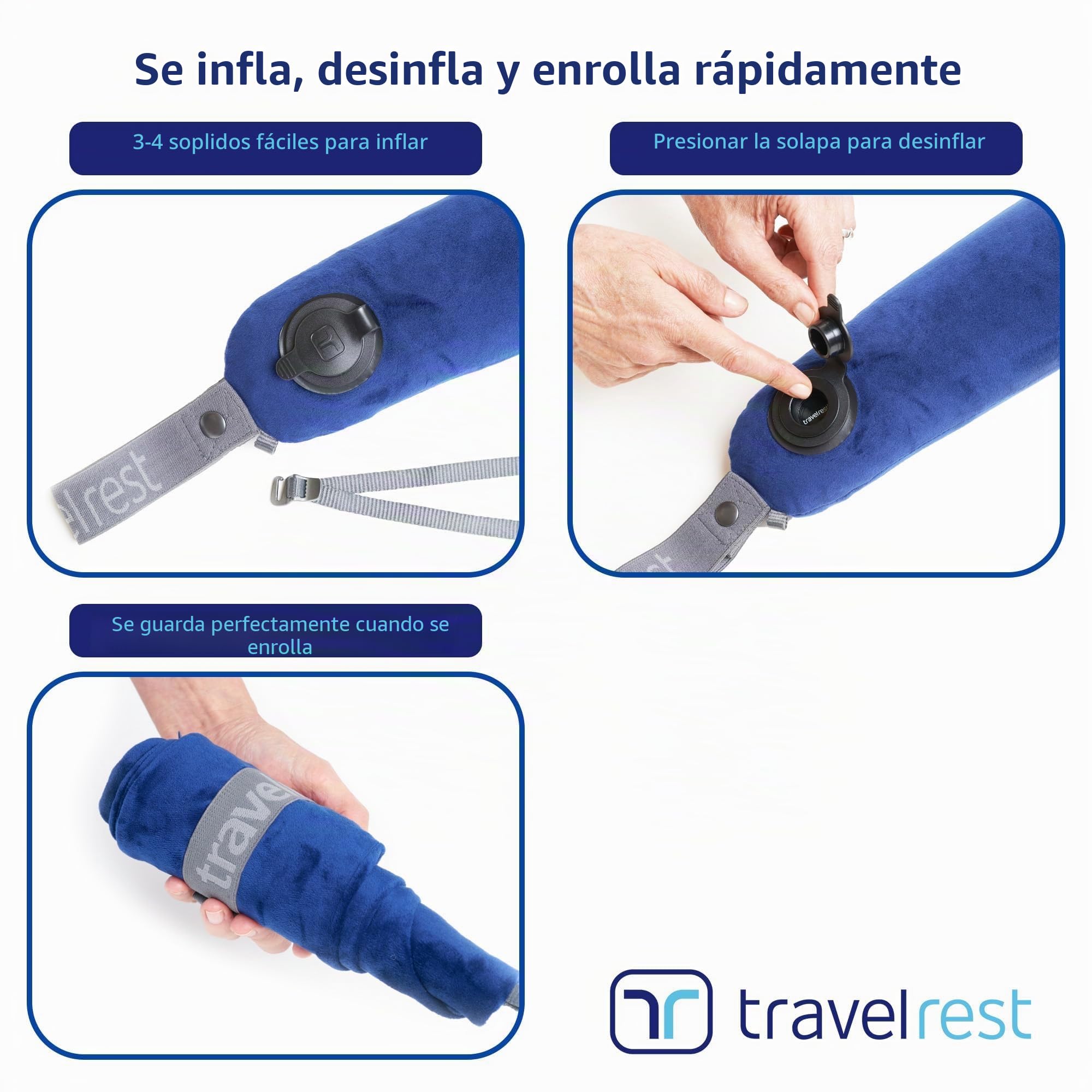 travelrest Todo en Uno Almohada de Viaje de Primera Calidad/Almohada para el Cuello-Funda Lavable de Felpa con Espuma Viscoelástica-Ideal para el Avión, Coche, Tren, Autobús, Silla de Ruedas, Oficina