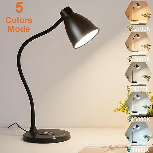 Miniatura 4 de BOHON Lámpara de escritorio para oficina en casa, luz LED de escritorio con puertos de carga USB C+A, cargador inalámbrico, temporizador de luz de