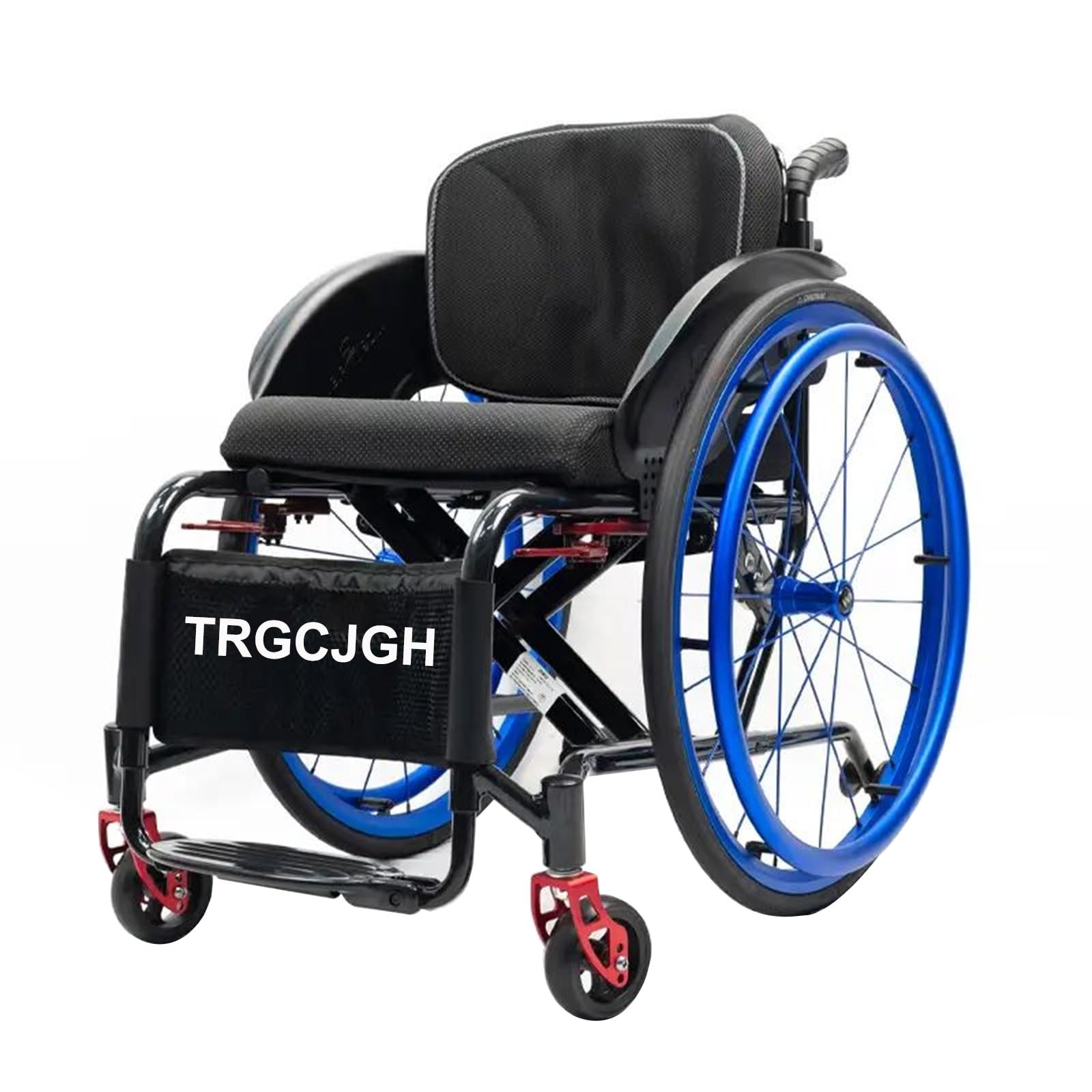 Silla de ruedas ligera plegable de aluminio, Aros autopropulsores, Asiento acolchado, Frenos manuales, deportes(Blue,41cm/16.1in Seat)