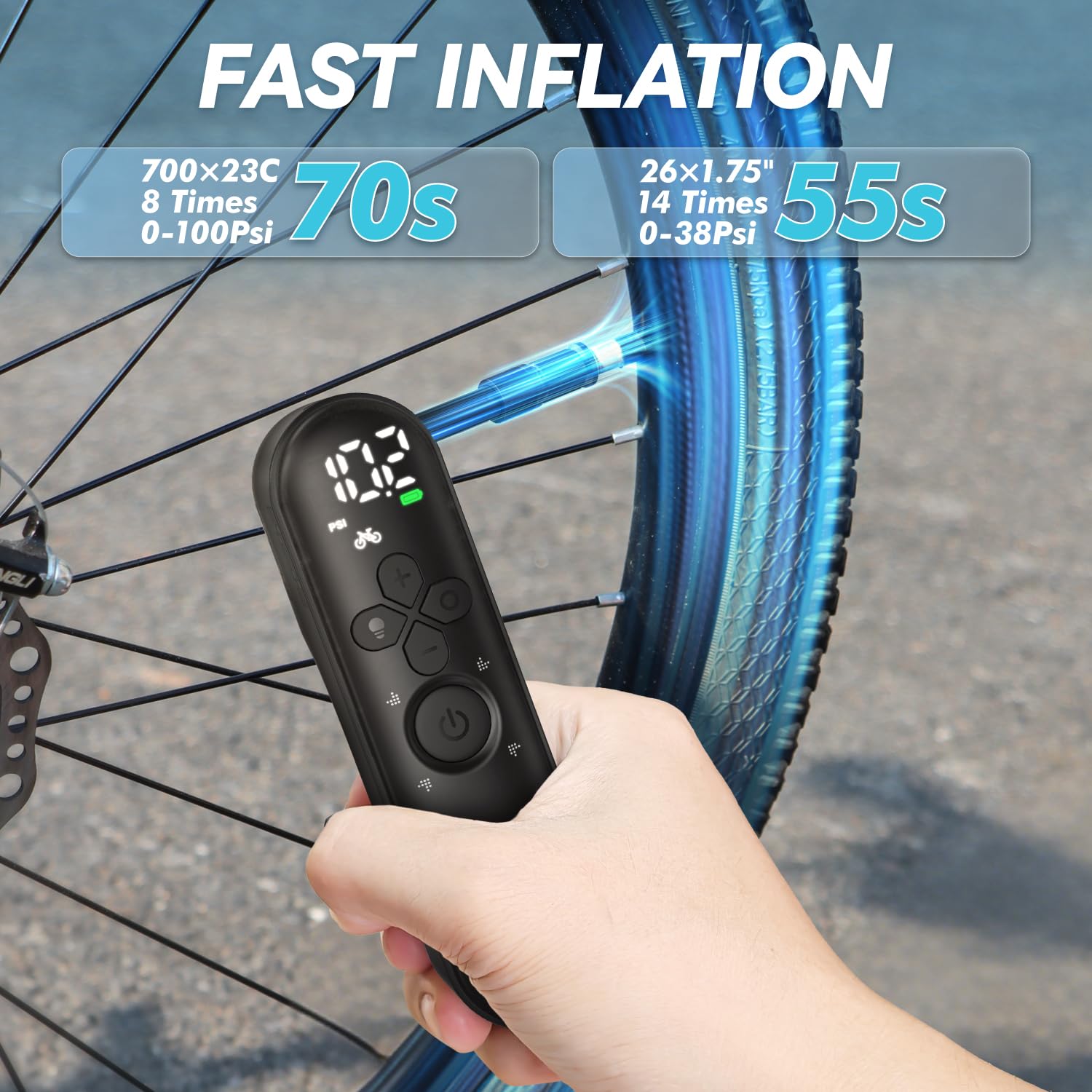 GPUTEK Bike Tire Mini Pompa Elettrica: 120 Psi Alta Pressione Portatile Piccola Pompa Per Bicicletta Con Manometro Digitale Per Valvole Presta E Schrader Di Bici Da Strada, Mountain Bike, E-Bike