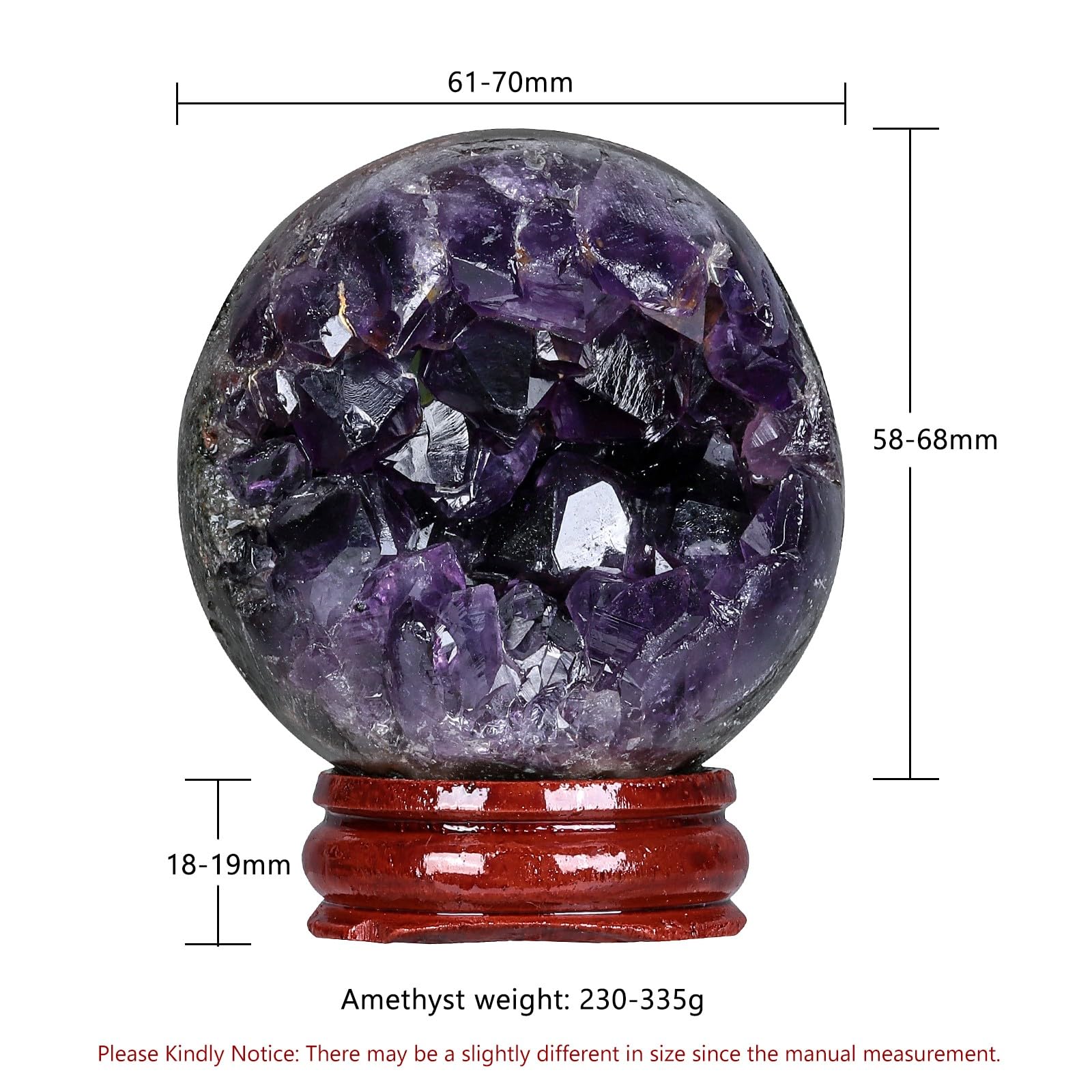 Nupuyai Amethyst Crystal Sphere Ball Decorative with Wooden Stand, Sphere Stone Sculpture Figurine Quartz Ball for Home Office Decoration, 2.4-2.7''