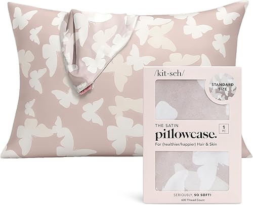 Kitsch - Funda de almohada de satén con cremallera de tamaño queen/estándar, para el cabello y la piel, funda más suave que la seda y lavable a